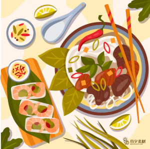 可爱卡通食品寿司中餐面条饺子插画AI矢量设计素材【060】