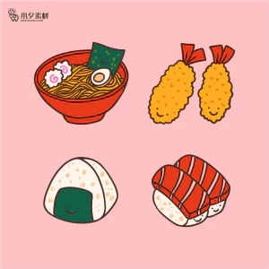 可爱卡通食品寿司中餐面条饺子插画AI矢量设计素材【099】