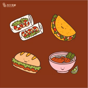 可爱卡通食品寿司中餐面条饺子插画AI矢量设计素材【100】