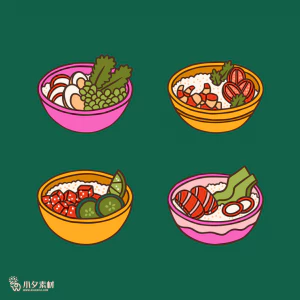 可爱卡通食品寿司中餐面条饺子插画AI矢量设计素材【102】