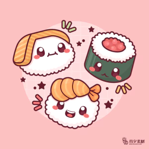 可爱卡通食品寿司中餐面条饺子插画AI矢量设计素材【170】
