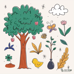 植物界劳动节场景等距人物小人树木大自然地球插画AI矢量设计素材【036】