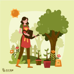 植物界劳动节场景等距人物小人树木大自然地球插画AI矢量设计素材【048】