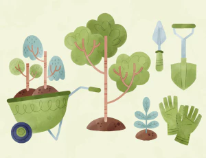 植物界劳动节场景等距人物小人树木大自然地球插画AI矢量设计素材【092】