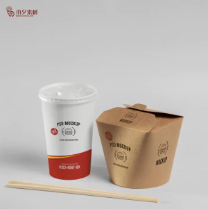 餐厅快餐西餐打包外卖咖啡品牌智能贴图文创样机模板PSD分层素材【002】