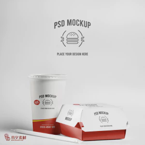 餐厅快餐西餐打包外卖咖啡品牌智能贴图文创样机模板PSD分层素材【006】