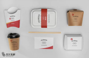 餐厅快餐西餐打包外卖咖啡品牌智能贴图文创样机模板PSD分层素材【009】
