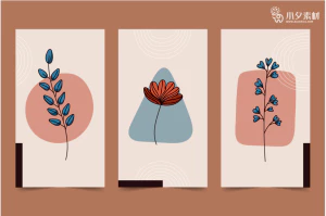 相册相框抽象画花朵大自然插画模板AI矢量设计素材【092】