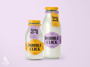 果汁牛奶饮料饮品玻璃瓶VI提案展示效果智能贴图样机PSD设计素材【003】