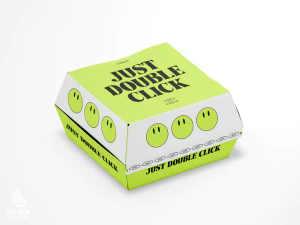 品牌质感汉堡实物快餐翻盖纸盒包装盒VI智能贴图样机PSD设计素材【002】