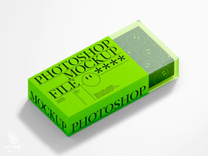 品牌亚克力透明塑料包装盒纸盒抽拉盒VI智能贴图样机PSD设计素材【001】