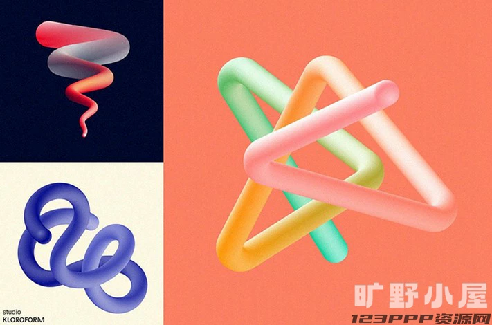 潮流抽象艺术炫彩噪点3D立体扭曲几何渐变图形图案AI/PNG设计素材【032】