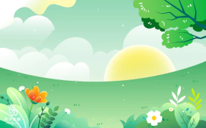 小清新绿色春天春季spring卡通手绘插画背景图片AI矢量设计素材【007】