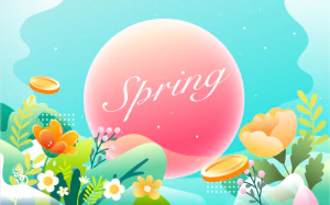小清新绿色春天春季spring卡通手绘插画背景图片AI矢量设计素材【040】