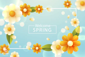 小清新春天春季花朵绿色植物叶子插画海报展板背景AI矢量设计素材【001】