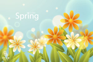 小清新春天春季花朵绿色植物叶子插画海报展板背景AI矢量设计素材【002】