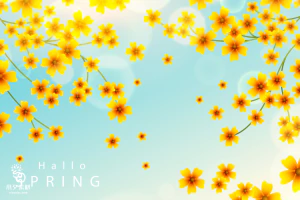 小清新春天春季花朵绿色植物叶子插画海报展板背景AI矢量设计素材【004】