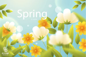 小清新春天春季花朵绿色植物叶子插画海报展板背景AI矢量设计素材【005】