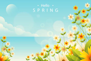 小清新春天春季花朵绿色植物叶子插画海报展板背景AI矢量设计素材【006】