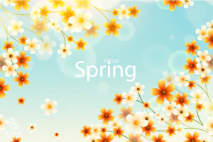 小清新春天春季花朵绿色植物叶子插画海报展板背景AI矢量设计素材【007】