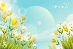 小清新春天春季花朵绿色植物叶子插画海报展板背景AI矢量设计素材【008】