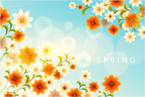 小清新春天春季花朵绿色植物叶子插画海报展板背景AI矢量设计素材【009】