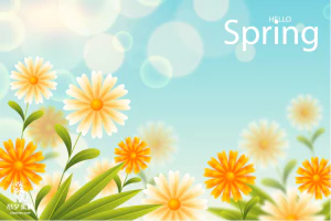 小清新春天春季花朵绿色植物叶子插画海报展板背景AI矢量设计素材【010】