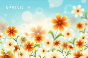 小清新春天春季花朵绿色植物叶子插画海报展板背景AI矢量设计素材【013】