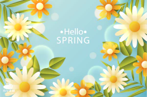 小清新春天春季花朵绿色植物叶子插画海报展板背景AI矢量设计素材【016】