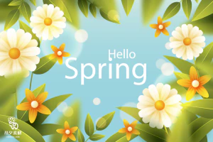 小清新春天春季花朵绿色植物叶子插画海报展板背景AI矢量设计素材【017】