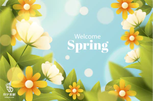 小清新春天春季花朵绿色植物叶子插画海报展板背景AI矢量设计素材【019】