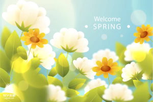 小清新春天春季花朵绿色植物叶子插画海报展板背景AI矢量设计素材【020】
