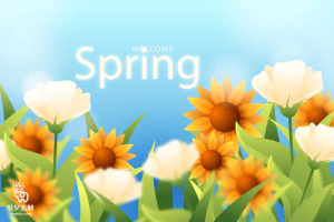 小清新春天春季花朵绿色植物叶子插画海报展板背景AI矢量设计素材【021】