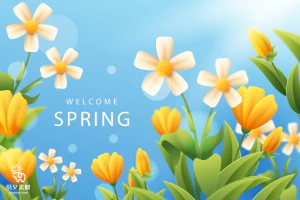 小清新春天春季花朵绿色植物叶子插画海报展板背景AI矢量设计素材【022】
