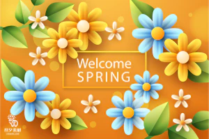 小清新春天春季花朵绿色植物叶子插画海报展板背景AI矢量设计素材【023】