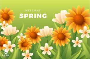 小清新春天春季花朵绿色植物叶子插画海报展板背景AI矢量设计素材【024】