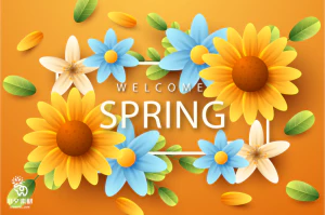 小清新春天春季花朵绿色植物叶子插画海报展板背景AI矢量设计素材【025】