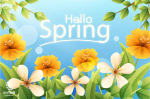 小清新春天春季花朵绿色植物叶子插画海报展板背景AI矢量设计素材【026】