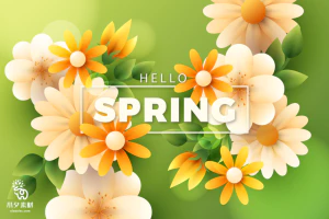 小清新春天春季花朵绿色植物叶子插画海报展板背景AI矢量设计素材【027】