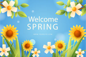 小清新春天春季花朵绿色植物叶子插画海报展板背景AI矢量设计素材【028】