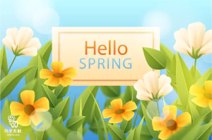 小清新春天春季花朵绿色植物叶子插画海报展板背景AI矢量设计素材【029】