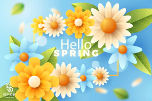 小清新春天春季花朵绿色植物叶子插画海报展板背景AI矢量设计素材【030】