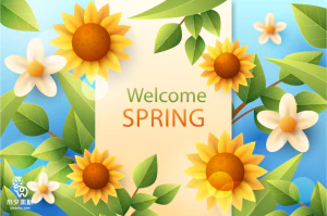 小清新春天春季花朵绿色植物叶子插画海报展板背景AI矢量设计素材【032】