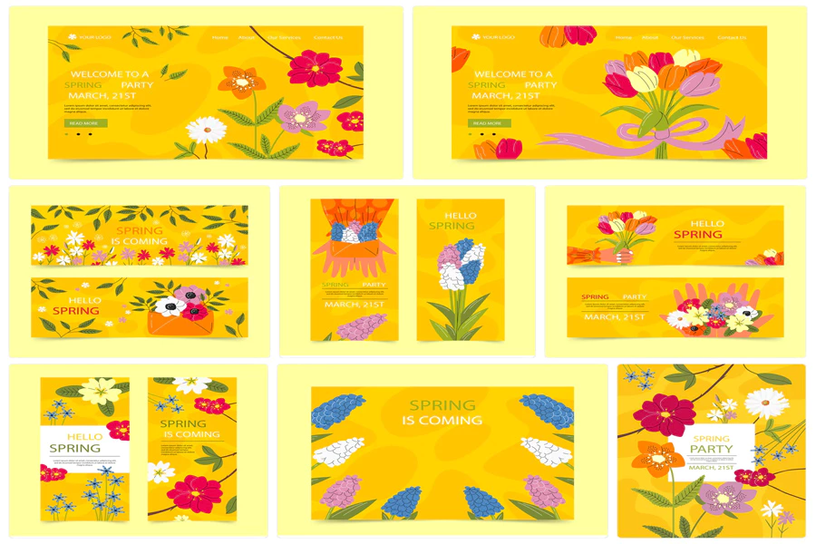 春节花朵背景海报banner插画模板AI矢量设计素材