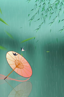 24节气雨水背景海报插画PSD分层设计素材【002】