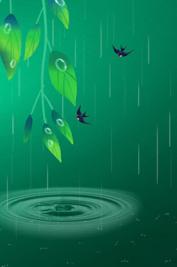 24节气雨水背景海报插画PSD分层设计素材【003】