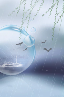 24节气雨水背景海报插画PSD分层设计素材【004】
