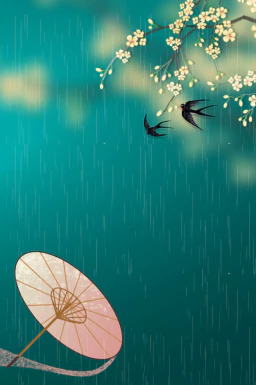 24节气雨水背景海报插画PSD分层设计素材【011】