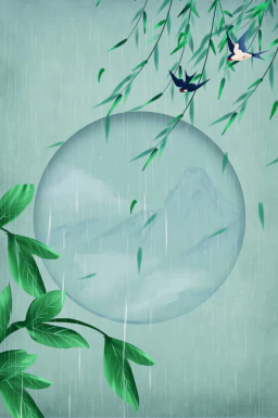 24节气雨水背景海报插画PSD分层设计素材【013】