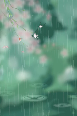 24节气雨水背景海报插画PSD分层设计素材【017】